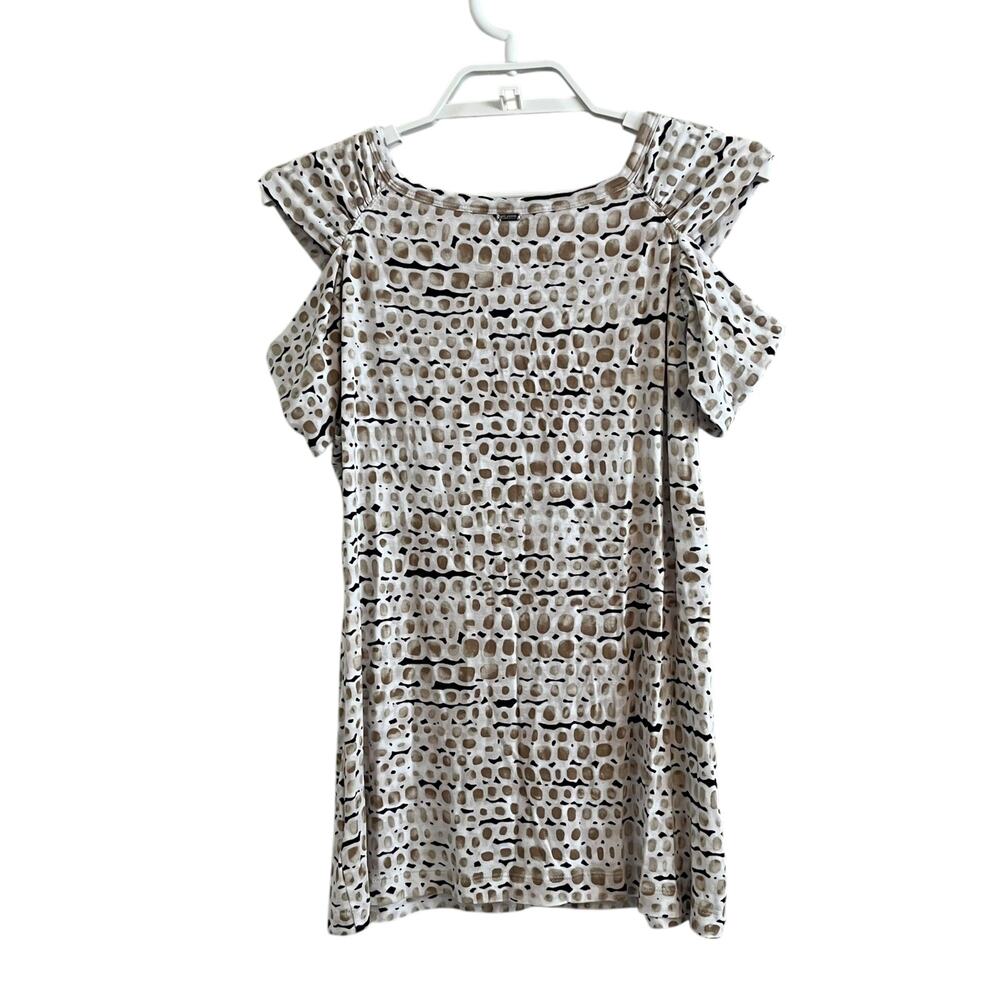 St. John Neutral Printed Cold Shoulder Knit Blouse - Picture 6 of 7